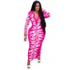 プラスサイズのドレスサイズの女性服のボタンアップラペルボディーコンドレス長袖ヴィンテージプリントストリートウェア卸売ドロップスピニグ230325