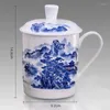 Koppar tefat kinesisk stil ben porslin jingdezhen blå och vit porslin te kopp kontor dricka vatten med lock reseaware