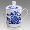 Tazze Piattini Stile Cinese Bone China Jingdezhen Porcellana Blu E Bianca Tazza Da Tè Ufficio Bere Acqua Con Coperchio Viaggi Teaware