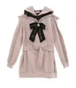 Bluzy damskie bluzy japońska lolita różowy płaszcz bluzy 2023 Spring Hooded Lace Patchwork OffShshoider Haft Gower Midd -Długość Sukienka z kapturem 230325