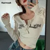 Women's T-Shirt Y2k Long-sleeved T-shirt Knitted Bottoming Shirt Women's Fall/winter Item Tight-fitting Short Inner Long-sleeved Tops 230325