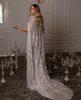 Роскошная русалка вечерние платья рукавочные бэуто -блютер с бисером апполленные аппликации 3D кружевные жемчужины Сексуальное на пол выпускное платье формальное платье плюс платье платья по размеру