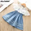 Robes de fille Vêtements de fille Denim Dentelle Petite Princesse Tenue de mode Boutique Vêtements Vêtements pour enfants pour les filles