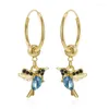 Boucles d'Oreille Créoles Oiseau Colibri Pendentif Cristal Gland Oiseau Pour Femme Bijoux Mariage