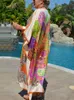 Dameszwemkleding Boheemse strandjurken Maxi Tunic Floral Gedrukte Kaftans For Women Summer Seaside Holiday Beachwear Bathing Suits 220325