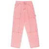Jeans de moda feminina de moda de alta qualidade rosa para mulheres punk hippie streetwear largura perna calça haruku calça de jeans acadêmica vintage comprimento completo
