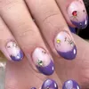 False unhas 24pcs Dicas de unhas Pressione no DIY Moon Star Long Almond French