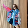 Chaquetas de mujer Harajuku Oversize Denim Oversized Patchwork Color Streetwear Cartoon Print Jean Coat Mujer Top 230325
