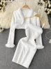 Zweiteiliges Kleid Celebrity Small Weihrauch-Wind-Anzug im westlichen Stil, Schal-Cardigan mit rohen Kanten, kurzes Oberteil, Sling, zweiteilig 230325