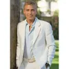 Męskie garnitury męskie Blezer White Summer Linen Notched Lapel Single Bered 2 sztuki (spodnie z kurtkami) imprezowy smoking ślubny Slim Fit Custom