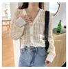 Women's Knits Knitted Cardigan Coat Women Autumn Winter Korean Fashion V-Collar Striped Pocket Retro Long-Sleeved Tops Ins Sweater