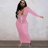 Casual Dresses Woman Sexy Spring Summer Slit Scoop Neck Club Beach Basic Long Bodycon Maxi Sleeve Dress Sun Wholesale