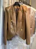 Kvinnors kostymer Blazers High Street EST 2023 Designer Jacket Double Breasted Faux Leather Blazer 230325