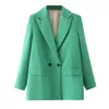 Women's Suits Blazer Chic Office Lady Double Breasted Vintage Coat Fashion Notched Collar Long Sleeve Ladies Outerwear Stylish Tops 230325