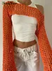 Koszulka damska przednie letnie zielone zielone długie rękawie Smock Knitted Crop Top Kobiety Y2K Beach Sexy Backless Hollow Out T koszule Party Casual 230325