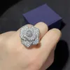Sweet Rose Flower Designer Band Rings Ajusterable Size Fashion Luxury Diamond Crystal Stone Silver Floral Love Ring Party Wedding Jewelry