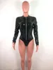 Women's Jumpsuits Leather Rompers Sexy Black Bodysuit Long Sleeve Womens Jumpsuit Winter 2023 Turtleneck Night Party Club One Piece &