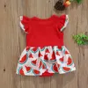Girl Dresses Girl's Born Summer Romper Dress Baby Girls Watermelon Print Sleeve Round Neck Button With Bowknot