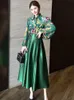 فستان من قطعتين Zjyt مصمم أزياء فانوس فانوس طباعة بلوزة شيفون وتنورة الخصر العالية مجموعة النساء الأخضر ملابس 2PIES