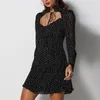 Robes décontractées Noir Sexy Hollow Out Dot Femmes Robe Volants Manches longues Taille haute Fête élégante à lacets Printemps Robes