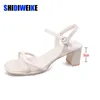 Sandals SDWK 6cm Women Sandals Summer High Heels Shoes Woman Pumps PU Leather Ankle Straps Ladies Peep Toe Square Wedding Sandals AD3237 Z0325