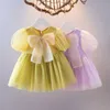 Flickans klänningar Baby Summer Toddler S S klädnät med Bow Infant Year