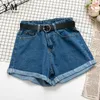 Frauen Shorts YuooMuoo All Match Schärpen Casual Frauen Denim Crimpen Hohe Taille Schlank Sommer Jeans Feminino Chic Damen Bottom 230324