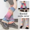 Calzini da donna Calze giapponesi in maglia elastica JK con stivali alti Calze invernali con maniche retrò Gradient Rainbow Girls Foot Cover