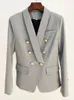 Women's Suits Blazers HIGH QUALITY est 2023 Designer Jacket Shawl Collar Lion Buttons Double Breasted Slim Blazer Pale Grey 230325