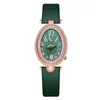 Polshorloges dames ovaal groen vintage horloges luxe strass dames lederen kwarts voor cadeaublokje relogio feminino