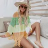 Dames badkleding witte mesh jurk bikini cover-ups sexy zie door holle out tassel dames kleding strand slijtage zwempak cover up 220325