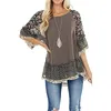 Women's T Shirt Casual Half Sleeve Blouse Leopard Floral Printed Patchwork Round Neck Loose Fit Tops Simple Beachwear Style Shirt 230325
