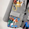 Kvinnors kostymer blazers Autumn Fashion Plaid Blazer Women Letter Graffiti Print Ytterkläder Kvinnlig jacka Chic Korean Coats 230325