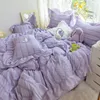 Bedding sets Purple Princess Bedding Set Luxury Solid Color Duvet Cover Pillowcase Linens Twin Queen King Bed Sheet Set Woman Girl Kawaii Set 230324