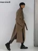 Men's Wool Blends Mauroicardi Autumn Winter Long Khaki Black Soft Warm Trench Coat Men with Side Slit Sashes Loose Casual Korean Fashion 230325