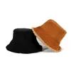 Wide Brim Hats Reversible Faux Fur Bucket Hat Women Winter Lamb Wool Fleece Cap Corduroy Fisherman Hats Sunscreen Panama Caps P230311