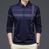 Mens Polos Ymwmhu Fashion Black Men Polo Shirt Long Sleeve Striped Autumn Business T-shirt Streetwear Man Korean Clothing 230325