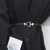 Cintos dourados fivela redonda feminina Pu couro fino fino cinto de vestuário ajustável marrom preto preto cintura cintura cinto