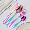 Dinnerware Sets 4 Pcs/set Baby Teaspoon Spoon Feeding Fork Knife Utensils Set Stainless Steel Kids Learning Eating Habit Children