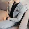 Men's Suits Plus Size 7XL 6XL Men Simple Solid Slim Fit Wedding Dress Suit Mens Business Formal Social Tuxedo Blazers Pant Casual 2 Pcs Set