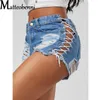 Kvinnors shorts Sexig rippad Tassel Jeans Streetwear Hög midja rak denim Summer Women Laceup Hole Hollow Out Jean 230325