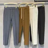 Pantalones de hombre Caqui Cordón Cintura elástica Pantalones de traje de hombre Negocios Casual Moda Drape Primavera Otoño Pantalones masculinos Oficina Hombres Ropa W0325