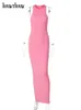 Casual Dresses Hawthaw Women Fashion 2023 Summer Sleeveless Streetwear Bodycon Pink Pencil Long Dress Wholesale Artikes for Business 230403