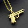 Hänghalsband Hiphop Gold Color Gun Necklace Pistol Unisex Maxi Submachine för män/kvinnor Hip Hop -smycken