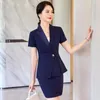 Two Piece Dress Summer Black Navy Blue Elegant Business Skirt Suit Women Formal Blazer Jacket Office Uniform SetTwo