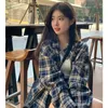 Women's Blouses XEJ Plaid Shirt Lazy Style Retro Loose Cardigan Female Women's Coat Long Sleeve Autumn Spring Clothes South Korea