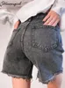 Shorts femminile flusso in denim verde in denim estate in alto in vita casual chic jeans ciotto per donne 2023 230325