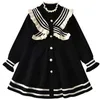 Girl's Dresses knitting wool long sleeve splicing dress spring and autumn new girl baby Navy style knitted