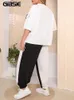 Kobiety Plus Size Pants Gibsie Casual Women Dwuczęściowy zestaw pasiaste w paski pół rękawów Zakrytyzowane tee Sets Dams 2 Suit 230324