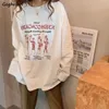 Koszulka damska Kobiety T-shirty z długim rękawem Proste miękkie drukowane modne modne studenci w stylu koreańskim styl retro topy chłopak o-deterk samice nastolatki proste 230325